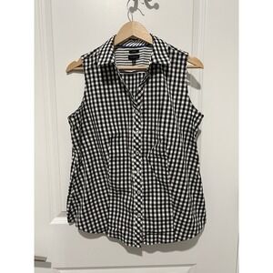 Talbots Women's Perfect Sleeveless Non-Iron Shirt Black/White Gingham Size 10